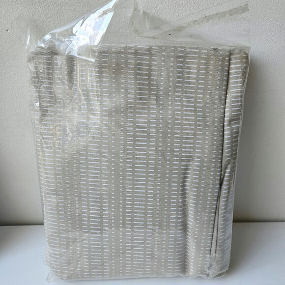 West Elm NEW Cotton Shower Curtain White Beige Dash Pattern Neutral 72" x 74" - Picture 3 of 5